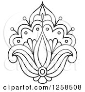 Clipart Of A Black And White Henna Lotus Flower Royalty Free Vector Illustration