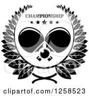 Clipart Of A Black And White Ping Pong Ball And Crossed Table Tennis Paddles With Stars And Text In A Wreath Royalty Free Vector Illustration