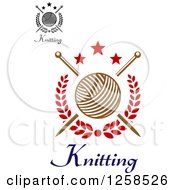 Clipart Of Knitting Needles And Yarn With Text And Stars Royalty Free Vector Illustration