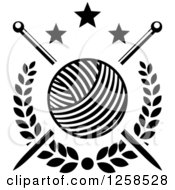 Clipart Of Black And White Knitting Needles And Yarn With Stars Royalty Free Vector Illustration