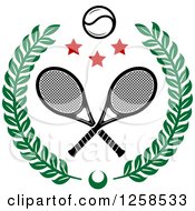 Poster, Art Print Of Leafy Wreath With Crossed Tennis Rackets A Ball And Stars