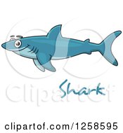 Poster, Art Print Of Happy Blue Shark Over Text