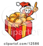 Poster, Art Print Of Sink Plunger Mascot Cartoon Character Standing By A Christmas Present