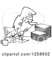 Poster, Art Print Of Black And White Cartoon Tired Woman Grading Or Marking Papers