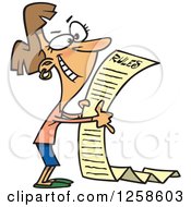 Cartoon Happy Caucasian Woman Reading The Beginning Of A Long Rules List
