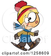 Poster, Art Print Of Cartoon Caucasian Boy Walking In Snowshoes