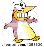 Poster, Art Print Of Puce Cartoon Welcoming Penguin With Open Arms
