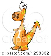 Poster, Art Print Of Cartoon Orange Dinosaur With A Number One On His Tummy