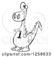 Clipart Of A Black And White Cartoon Dinosaur With A Number One On His Tummy Royalty Free Vector Illustration