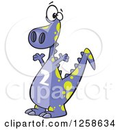 Poster, Art Print Of Cartoon Purple Dinosaur With A Number Two On His Tummy