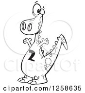Clipart Of A Black And White Cartoon Dinosaur With A Number Two On His Tummy Royalty Free Vector Illustration