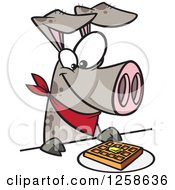 Cartoon Pig Eating A Waffle