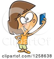 Cartoon Caucasian Girl Taking A Selfie With Her Cell Phone
