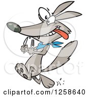 Clipart Of A Cartoon Hungry Wolf Running With Cutlery Royalty Free Vector Illustration