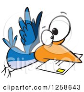 Poster, Art Print Of Cartoon Blue Bird Delivering Air Mail