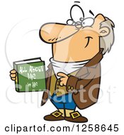 Cartoon Caucasian Man Holding His Biograpy Book
