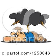 Cartoon Tired Caucasian Man Being Struck With Lightning