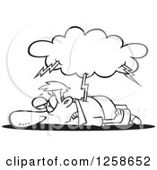 Clipart Of A Black And White Cartoon Tired Man Being Struck With Lightning Royalty Free Vector Illustration