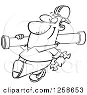 Poster, Art Print Of Black And White Happy Cartoon Man Carrying A Pipe
