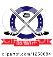 Poster, Art Print Of Puck And Crossed Hockey Sticks In A Ring With Stars Over A Text Banner