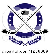 Poster, Art Print Of Puck And Crossed Hockey Sticks In A Ring With Stars