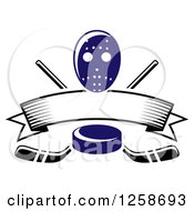 Blue Hockey Puck Over Crossed Sticks A Blank Banner And Mask
