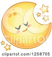 Poster, Art Print Of Yellow Sleeping Crescent Moon With Stars