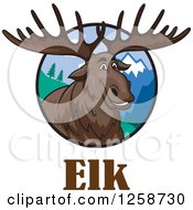 Poster, Art Print Of Smiling Elk In A Circle Of Mountains Over Text