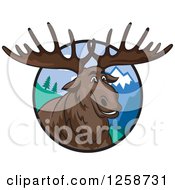 Poster, Art Print Of Smiling Elk In A Circle Of Mountains