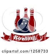 Clipart Of A Bowling Ball With Three Pins Over A Text Banner Royalty Free Vector Illustration