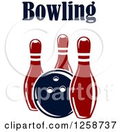 Clipart Of A Bowling Ball With Three Pins And Text Royalty Free Vector Illustration