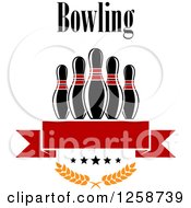 Clipart Of Text Over Bowling Pins Over A Red Banner Stars And Laurels Royalty Free Vector Illustration