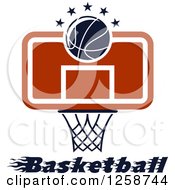 Poster, Art Print Of Basketball And A Hoop With Stars And Text