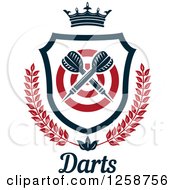 Clipart Of Crossed Throwing Darts In A Crowned Shield With A Target Wreath And Text Royalty Free Vector Illustration