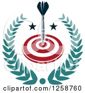 Clipart Of A Throwing Dart In A Target And Leafy Wreath Royalty Free Vector Illustration