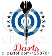 Clipart Of A Throwing Dart Over A Blue Target With Stars And Text Royalty Free Vector Illustration