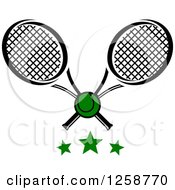 Clipart Of Stars With A Ball And Crossed Tennis Rackets Royalty Free Vector Illustration