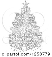 Poster, Art Print Of Black And White Christmas Tree With Cute Ornaments