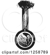 Poster, Art Print Of Black And White Woodcut Tree With Its Roots Extending To Earth
