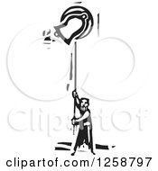 Poster, Art Print Of Black And White Woodcut Man Ringing A Bell