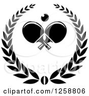 Clipart Of A Black And White Ping Pong Ball And Table Tennis Paddles In A Wreath Royalty Free Vector Illustration