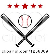 Poster, Art Print Of Baseball Over Crossed Bats With Red Stars