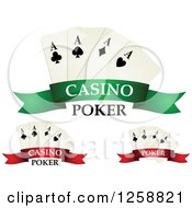 Clipart Of Playing Cards Over Banners With Casino Poker Text Royalty Free Vector Illustration