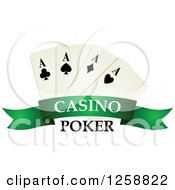 Poster, Art Print Of Playing Cards Over A Green Banner With Casino Poker Text