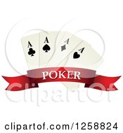 Poster, Art Print Of Playing Cards Over A Red Banner With Poker Text