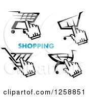 Poster, Art Print Of Black And White Hand Cursors Over Shopping Carts With Blue Text