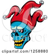 Clipart Of A Blue Joker Face In A Red Hat Royalty Free Vector Illustration