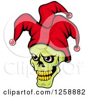 Clipart Of A Green Joker Face In A Red Hat Royalty Free Vector Illustration