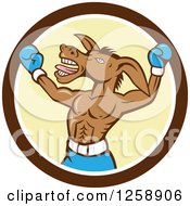 Cartoon Democratic Donkey Boxer In A Brown White And Yellow Circle