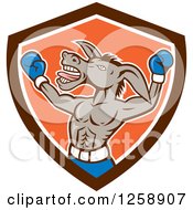 Clipart Of A Cartoon Democratic Donkey Boxer In A Brown White And Orange Shield Royalty Free Vector Illustration by patrimonio